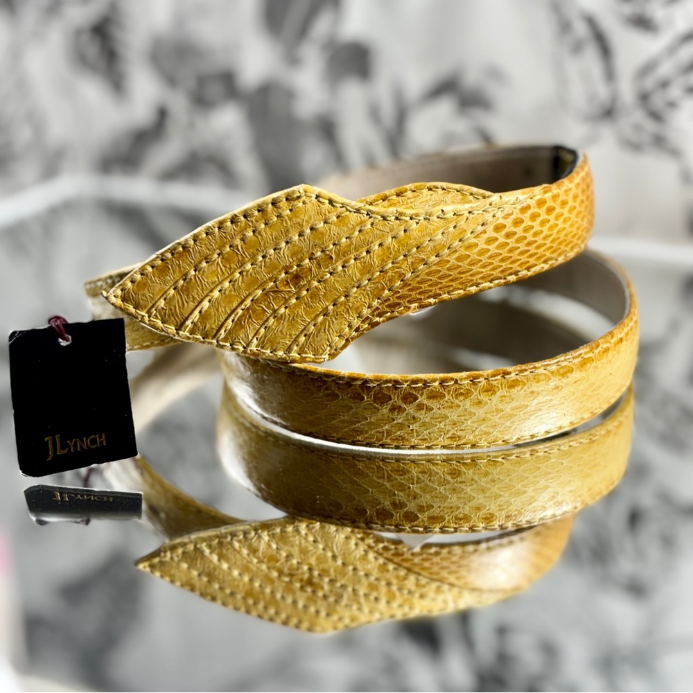 JLynch Yellow “Lenny” Skinny Watersnake Real Snakeskin & Leather Belt, Sz M & L